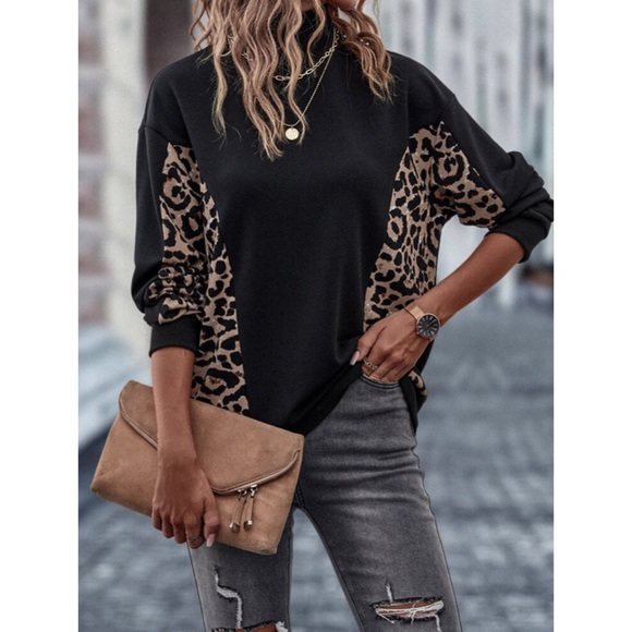 🐆 CASUAL BLACK LEOPARD LOOSE FIT HIGH NECK JUMPER! - Picture 5 of 10